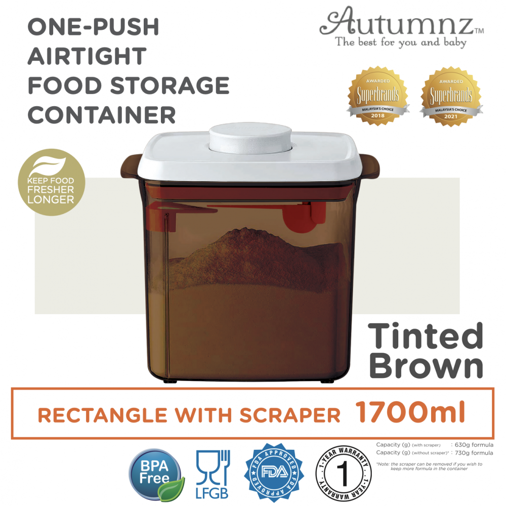 Autumnz One-Push Airtight Food Storage Container 1700ml/630g (Clear Rectangle With Spoon & Scraper)