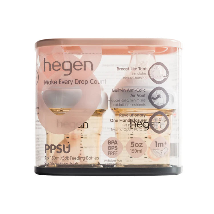 Hegen PCTO™ 150ml/5oz Feeding Bottle PPSU 2-Pack with 2 x Slow Flow Teat (1 to 3 months)