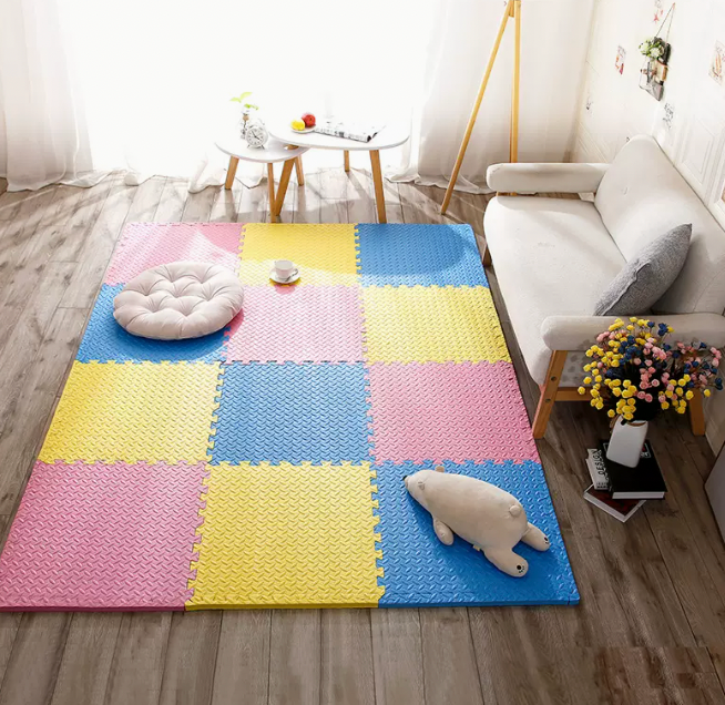 Foam Floor Mat- Blue + Yellow + Pink