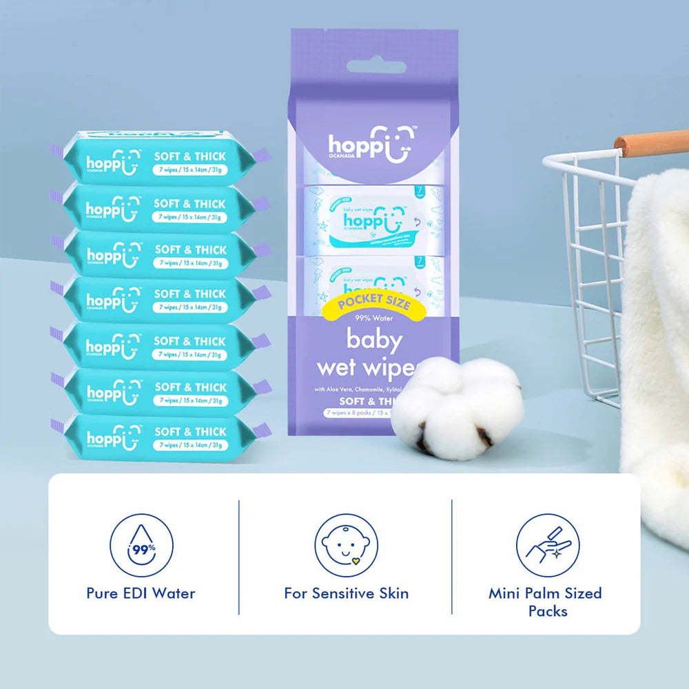 Baby Wet Wipes Mini Pack (7 wipes x 8)