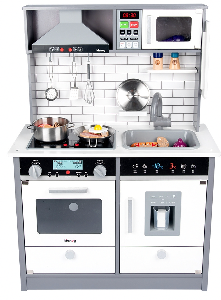 Premium Kitchen Pretend Play With Fridge (Gray)