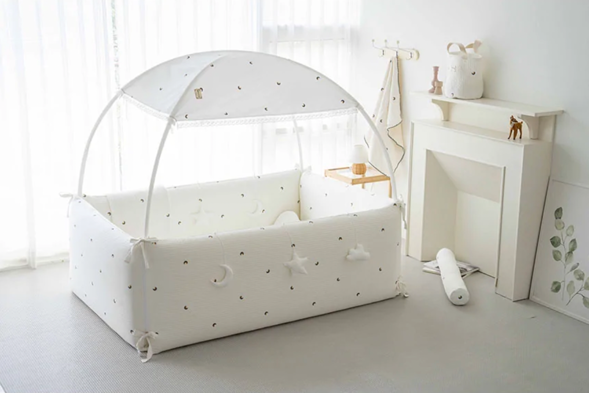 Moon Star White - 100% Premium Cotton Embroidery Bumper Bed (SIZE L, BED ONLY)